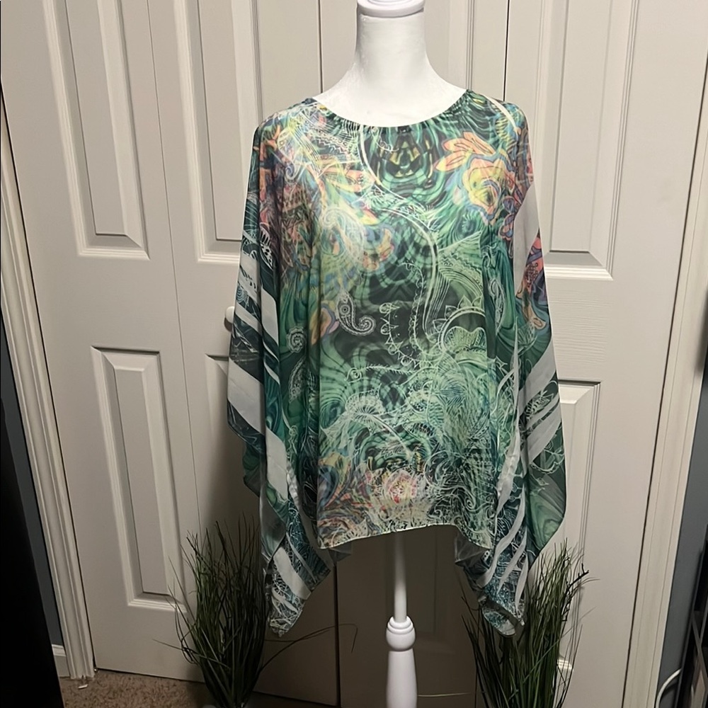 Moa Moa Green Asymmetrical Dolman Sleeve Tunic